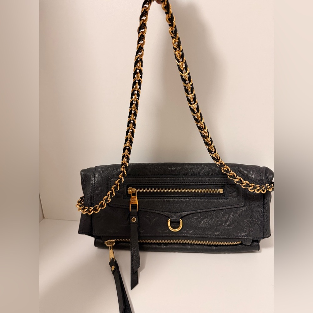 Authentic Louis Vuitton Petillante Empreinte Clutch Blue-Black with Added Strap